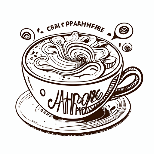 Cappuccino , Sticker, Happy, Dark, Hand-Drawn, Contour, Vector, White Background, Detailed
