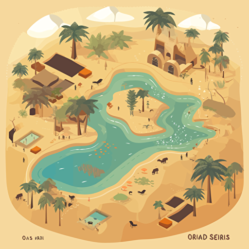 vector of an oasis, style of old map, ar 16:9