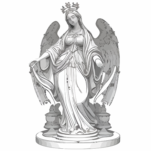 Yemaya Santeria statue front view, in style of Mary, baroque, black and white line drawing vector illustration, white background