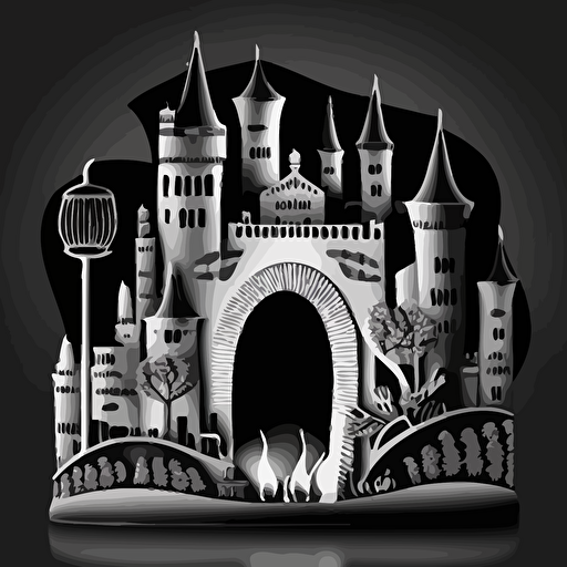 a candle arch as vector, include sightseeing attractions from warnemunde rostock, black and white