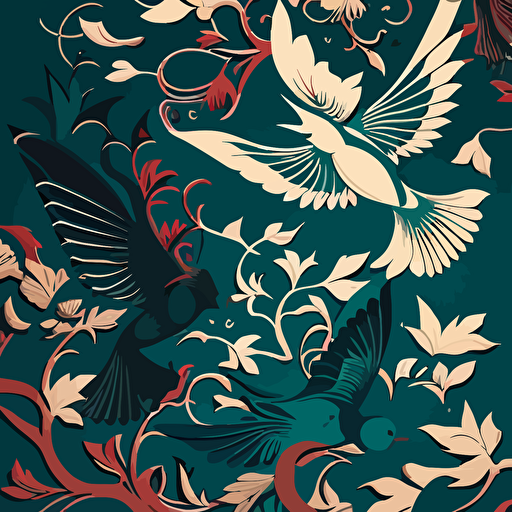 a 2d vector pattern including birds and elegante forms