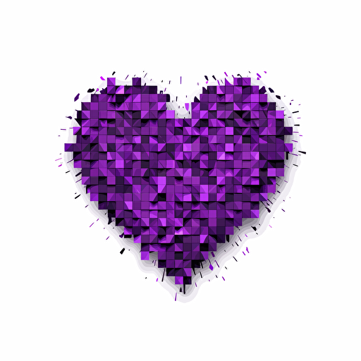 Heart shape split from the middle, violet color, black stroke, pixel style, 2d, vector illustration, white background