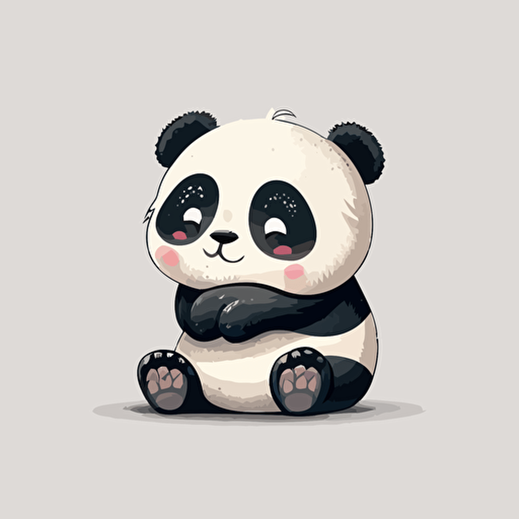 flat image illustration, procreate, vector of a cute panda sitting, black and white cartoon cartoon, high quality image, happy facial expression cute toon panda white background