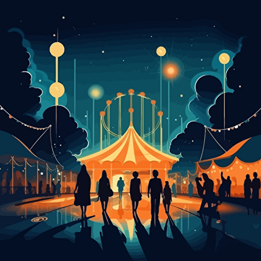 simple vector illustration of a fairgrounds at night with people