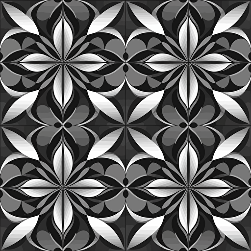 black and white vector, fabric pattern tile, seamless, no light, 2d flat, grayscale, no gradient, no shadows, fill frame,