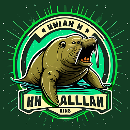 make a vector sport logo with a young happy walrus in a green triangle background