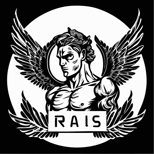 Retro, pictoral iconic logo of icarus black vector on white background