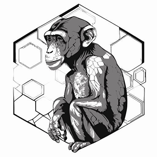 hexagon lineart, monkey, vector art, one color,