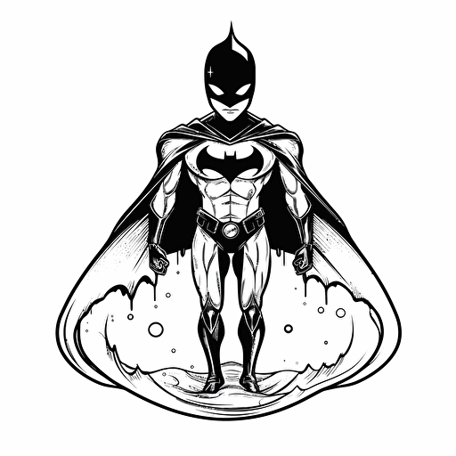 a water drop superhero, vector draw, balck and white, outline