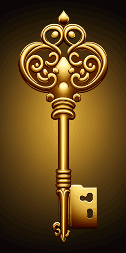 basic golden key, vector art, opaque background ::