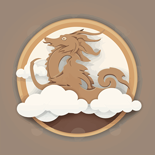 flat design, bronze dragon with clouds of mist in front of him, simple design. vector design