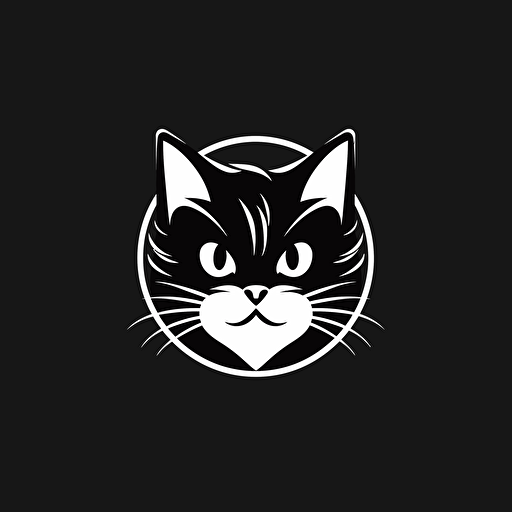 vector logo of a cat's face, including whiskers, minimal design, black and white monochromatic look