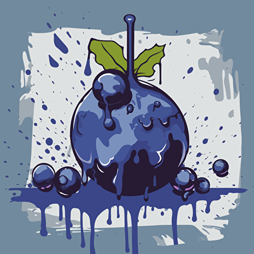 simple painting of a delicious blueberry melting away into the scene, simple form background, leave a lot of negative space, liquid, vector, desaturated colour drips, graffiti, artificial, highres