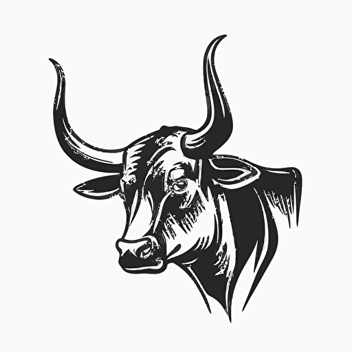 black outline of a bull head in cartoon style drawing on a white background flat vector drawing