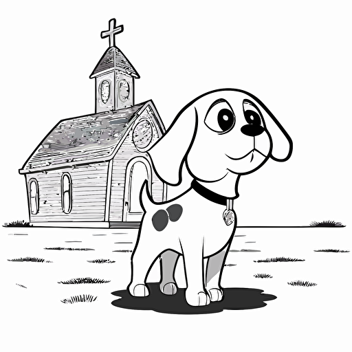 cute pastor dog in farm, big cute eyes, pixar style, simple outline and shapes, coloring page black and white comic book flat vector, white background