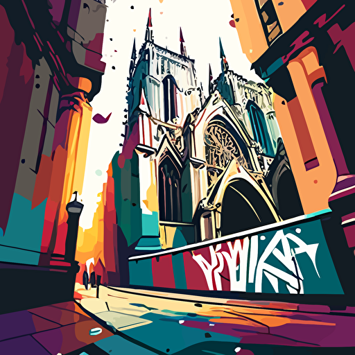 graffiti style cartoon york minster street view vector style NO TEXT NO WRITING