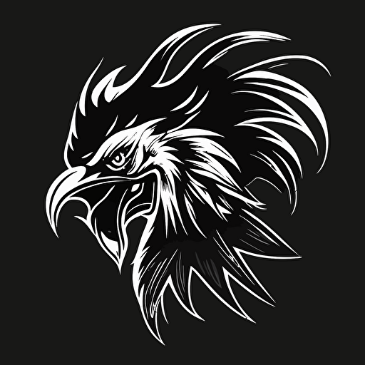 rooster logo, angry rooster, vector, black and white, flat