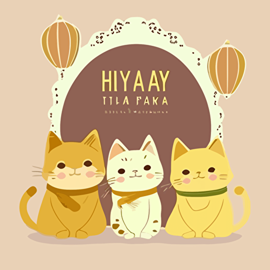 selamat hari raya greeting card with cats infront, cute vector art