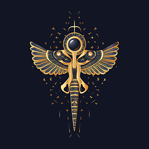 print design, gold color Ankh, eye of Ra, scarab pattern, vector art, 2d minimal