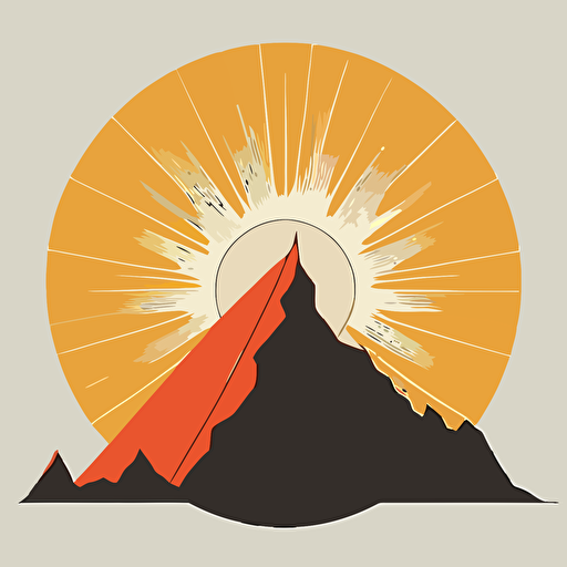 minimalist vector line logo of the sun cresting a mountain in the style of ivan chermayeff