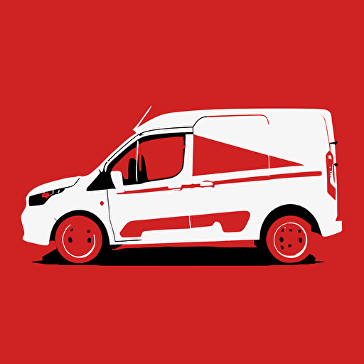 ((white ford transit connect)), silhouette, white color, red background, cartoon vector style, simple design