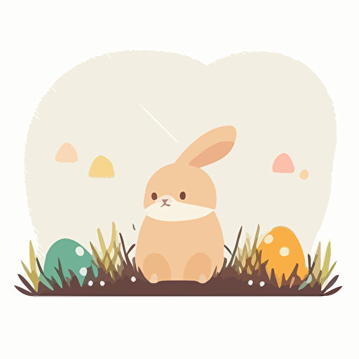 simple vector picture, cutie rabbit, cute bunny with easter eggs, simple vector greeting card happy easter