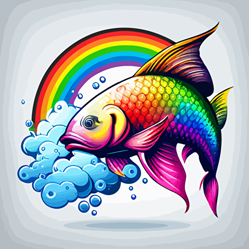 a mascot logo of a colorful rainbow fish, artist, artistic, creative, vector, pop art