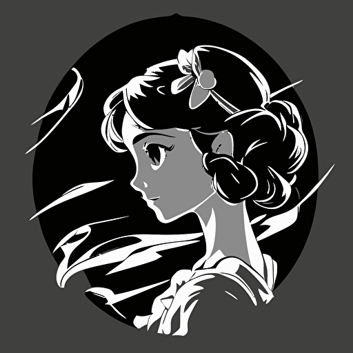 2d vector, anime, studio ghibli, 1930s disney, portriat. Black & white