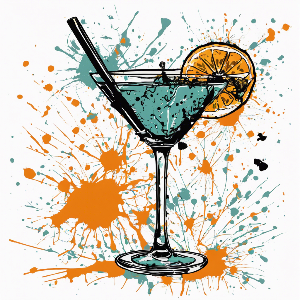 a cocktail, illustration in the style of splattering, illustration, flat, simple, vector