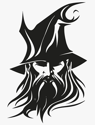simple cartoon wizard head black vector, white background,