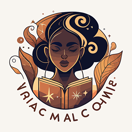 flat vector art, logo for book club, multicultural, diverse, diverse books with magic