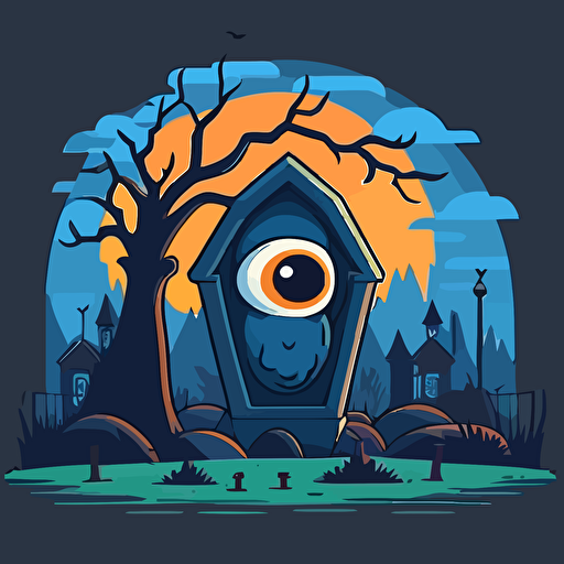 cyclops in cemetary, vector logo, vector art, emblem, simple cartoon, 2d
