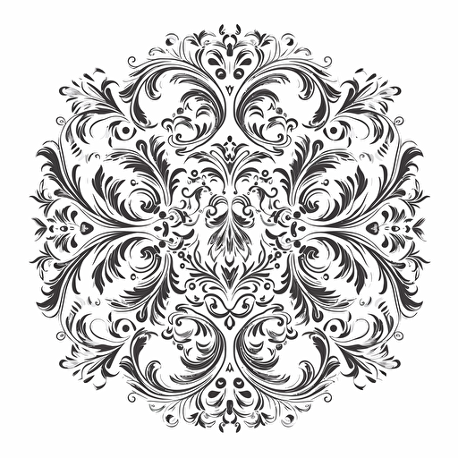 damask pattern element vector on white round