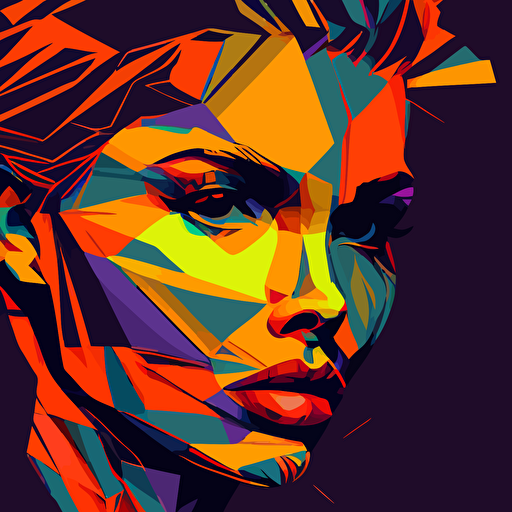 Popart propaganda stencil vector lowpoly neon face close up