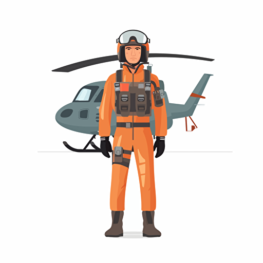 man with a helicopter uniform and a helmet standint ing front of a helicopter. vector. white background. no background