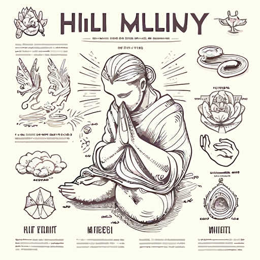 humility meditation isometric hand drawn sketches line drawing illustration vector