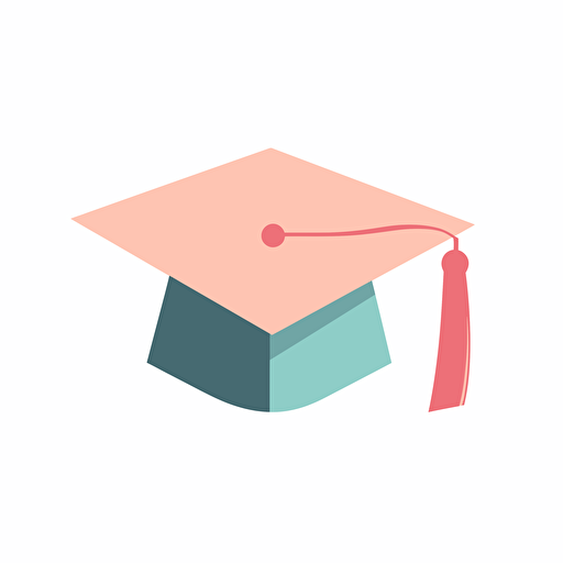 graduation cap, pastel, simple vector style, behance no outline, white background