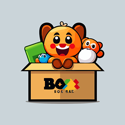 a mascot logo of a box with toys, simple, vector
