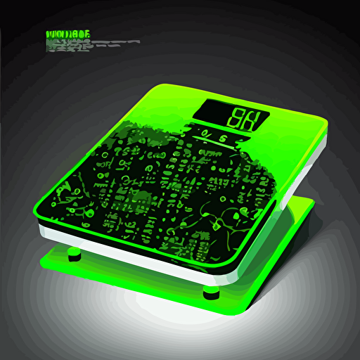 a digital scale , vector, white background, neon green digital background for scale