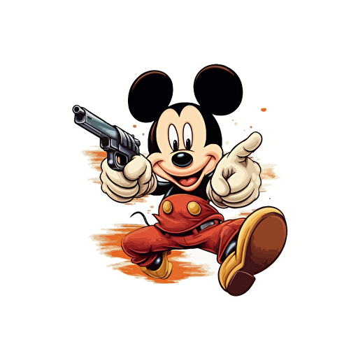 mickey mouse jumping and dodging bullets vector illustration isolated on white background, logo, vector