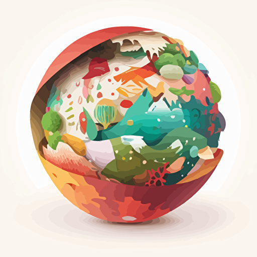 sphere covered in taiwanese food, vector art, colorful