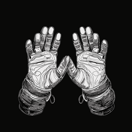 a pair of astronaut hands in gloves on black background, 2d vector
