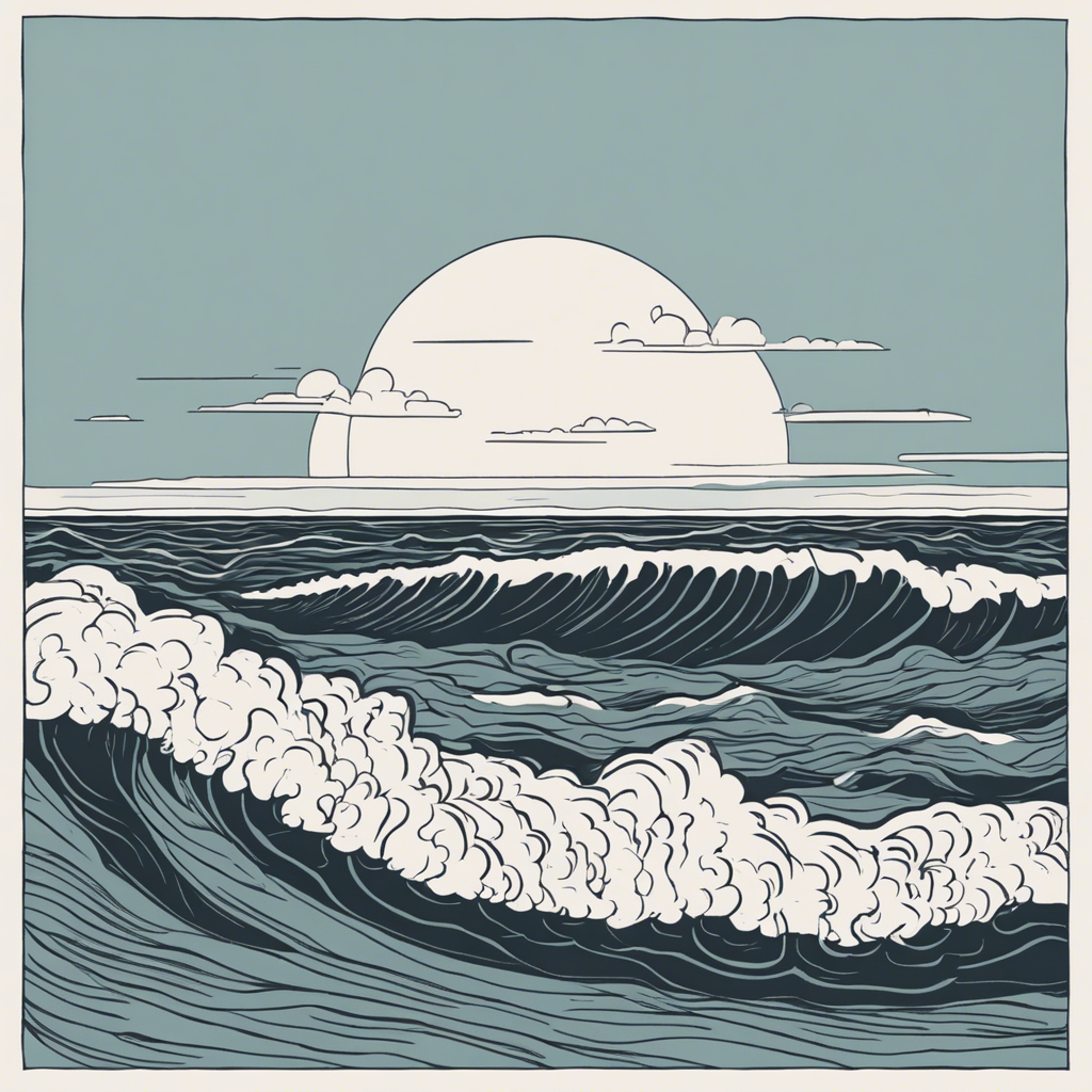 Calm ocean waves lapping at the shore., illustration in the style of Matt Blease, illustration, flat, simple, vector