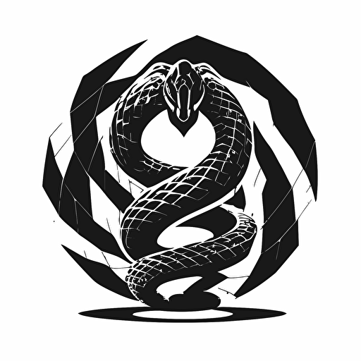 geometric mascot iconic logo of snake spinning on itself black vector, on white background