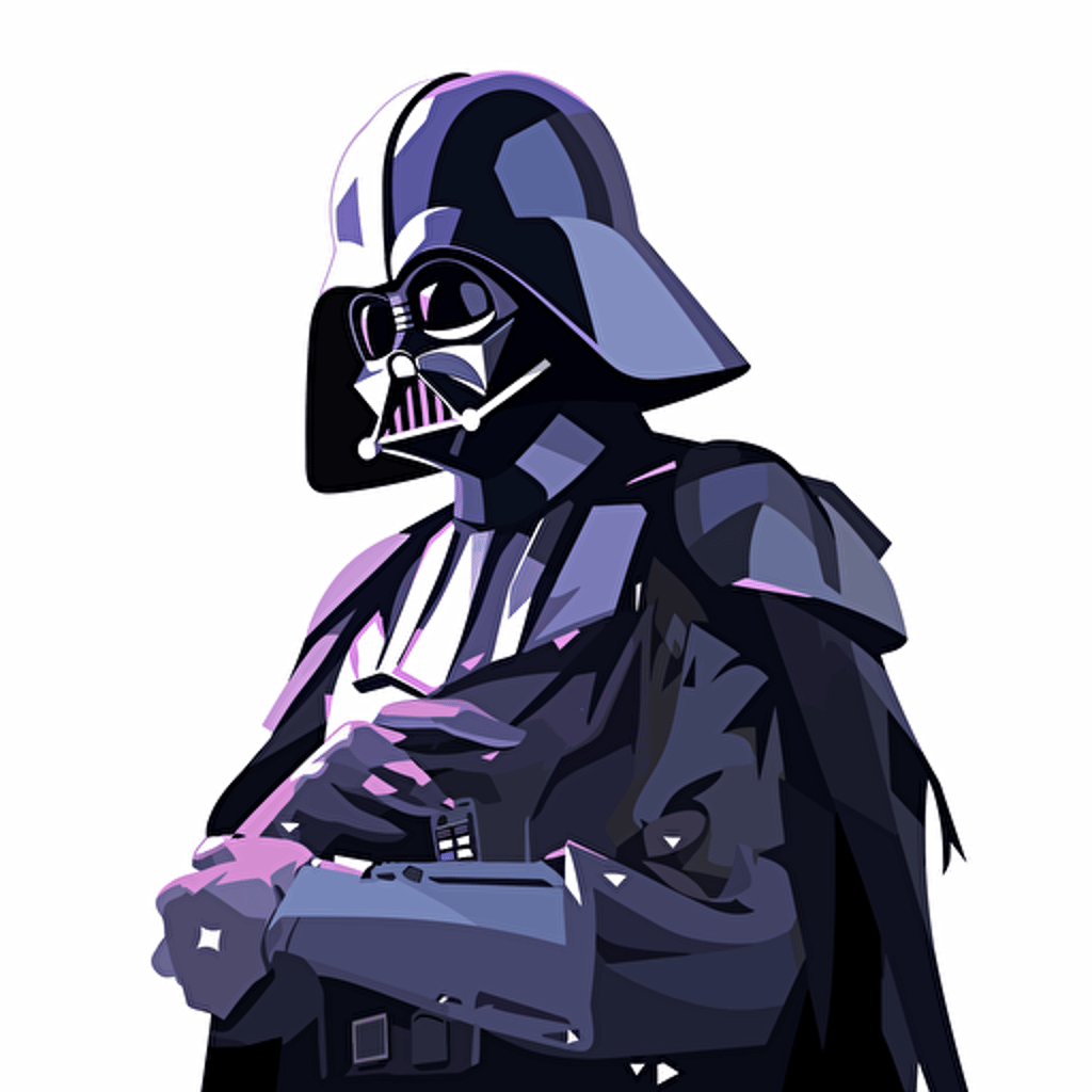 A beautiful female darth vader, goofy looking, smiling, minimalistic, flat light, white background, vector art , pixar style
