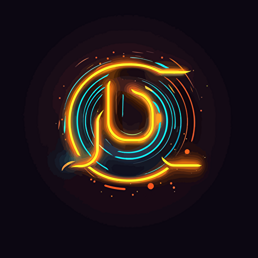 create logo with letters of YOUDJ in orange, blue and yellow neon lights, vector.