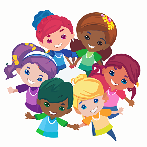 a vector logo with a white background showing 5 children of multiple races and cultures holding each other up