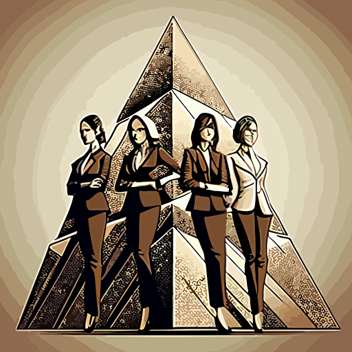 four Businesswomen in business suit on piramide, highly detailed vector illustration