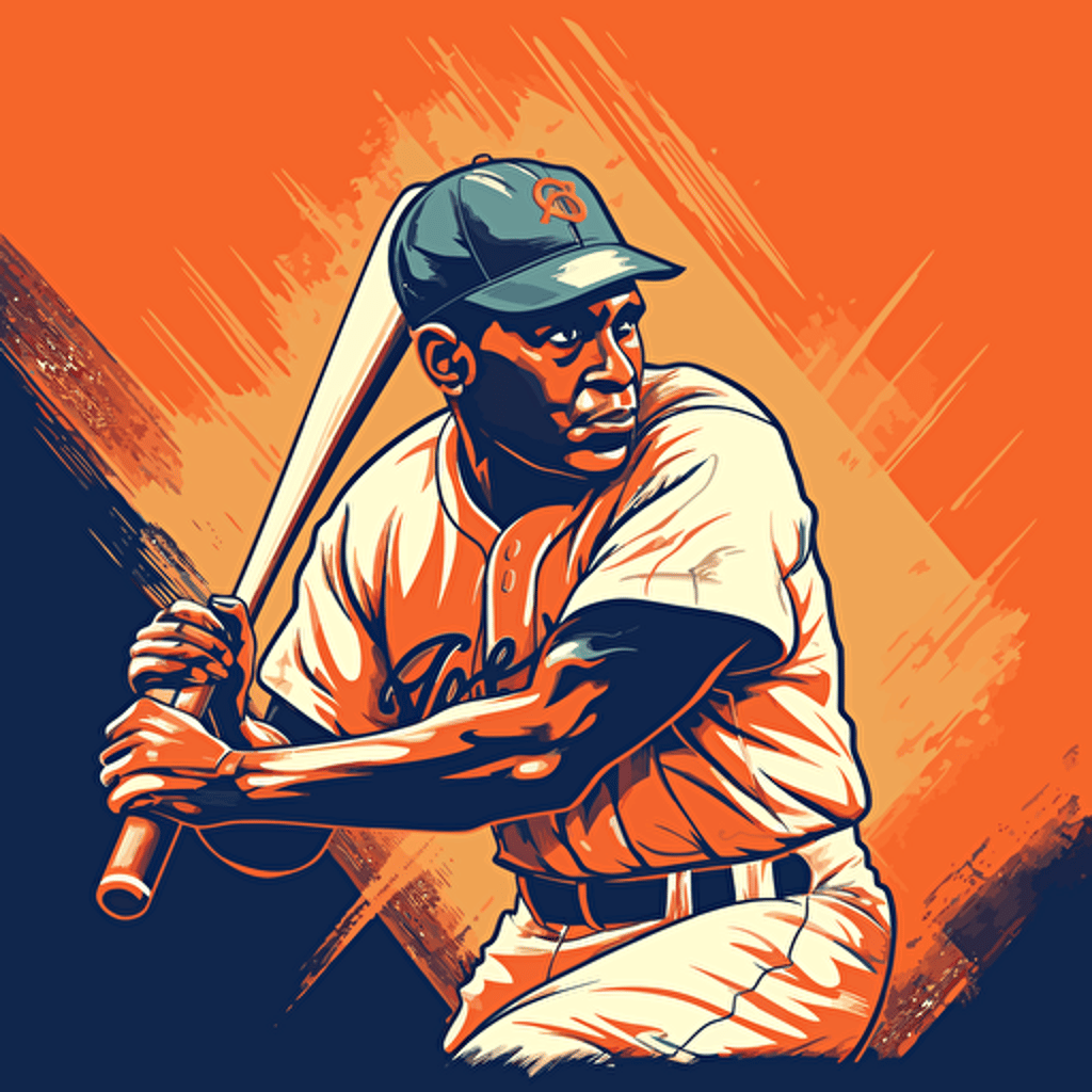 Vector illustration of baseball player Hank Robinson hitting a baseball in vivid colors