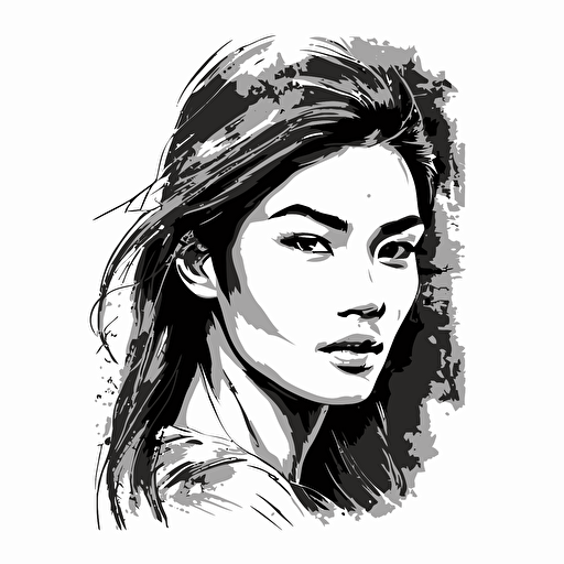 artistic sketch of a beautiful asian female student face, vector, illustration boutique logo